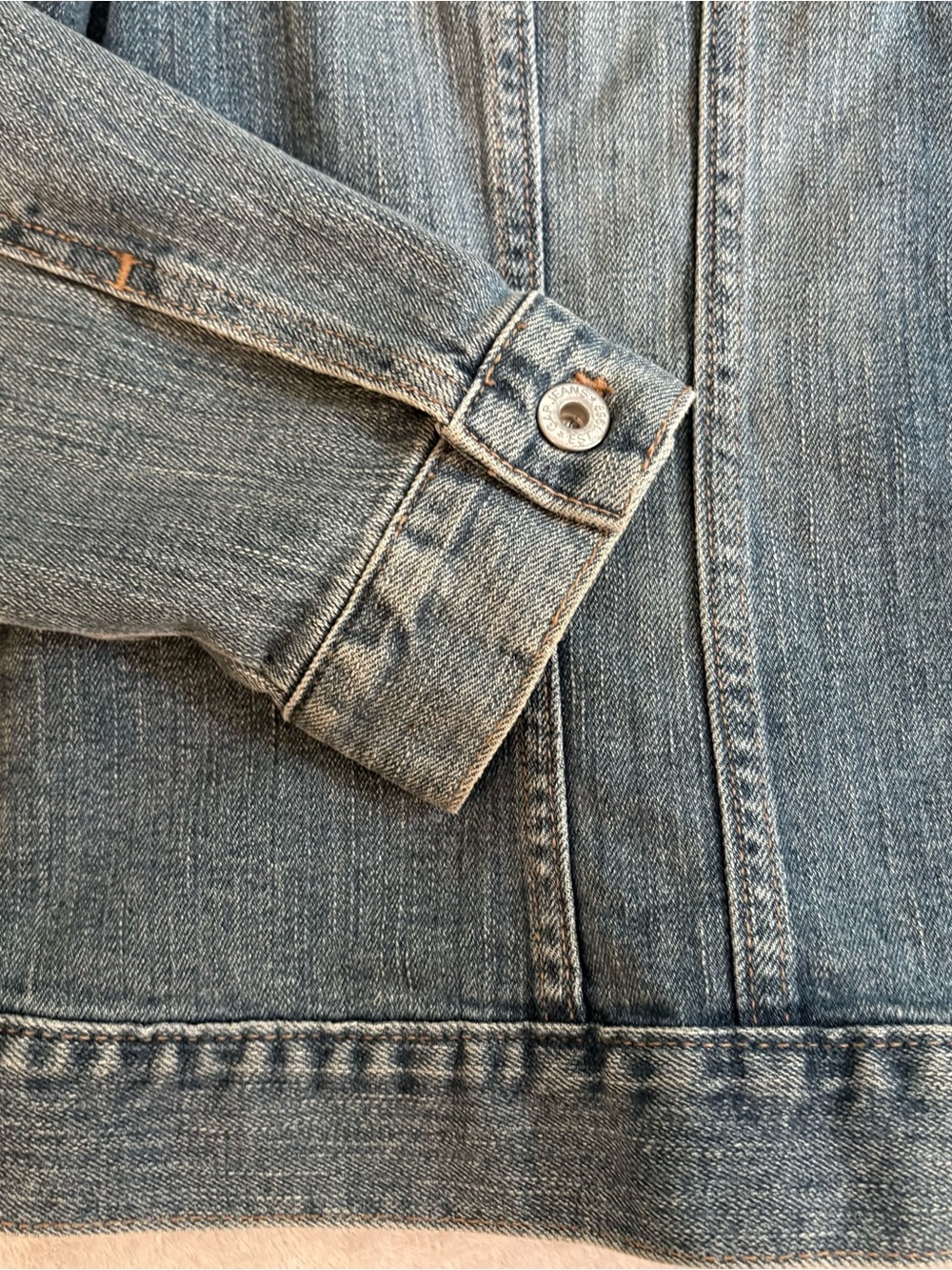 GAP Light Blue Denim Jacket Back Sequin Horse Patch Sz XL - Picture 6 of 13